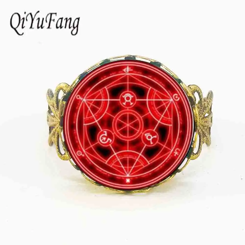 

2018 Glass Dome Fullmetal Alchemist Ring Inspired Handcrafted Jewelry Round Ringlver Link long cosplay adjustable mens rings
