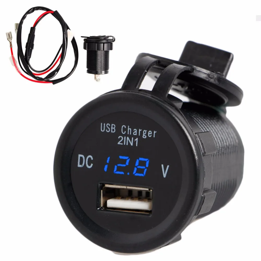 2 In 1 2.1A Waterproof USB Charger Port Phone Blue Led Voltmeter For