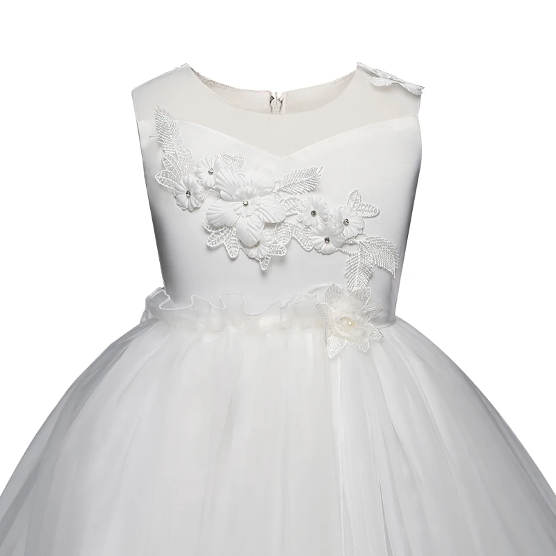 Белые Платья с цветочным узором для девочек на свадьбу, фатиновое кружевное длинное платье для девочек вечерние платья на Рождество детский костюм принцессы для детей 12 лет