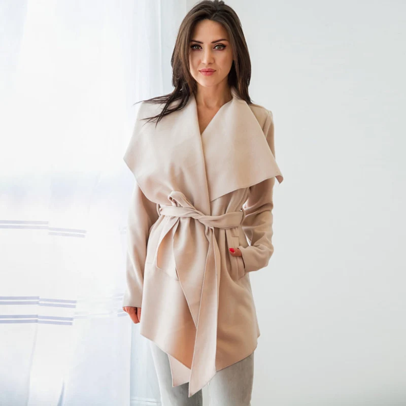 Trend Coat Feminino Europe America Autumn Winter Turn-down Collar Jacket Adjustable Belt 2019 New Fashion Slim Gothic Designer