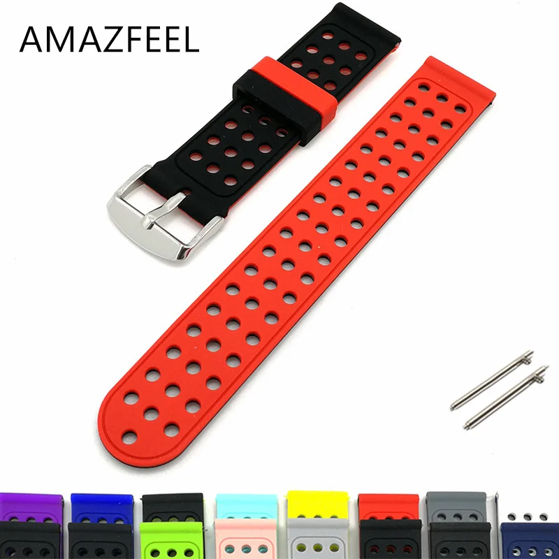 

22MM TPU+TPE Wrist strap For Xiao mi Huami Amazfit pace Amazfit stratos 2/2S New Round hole silicone Two-color Watch strap