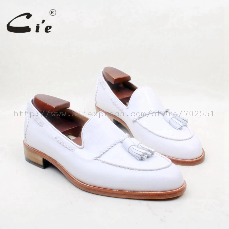 cie Round Toe 100% Genuine Leather Outsole Bespoke Adhesive Craft Handmade Pure White  Tassels Slip-on Men's Shoe No.loafer 159