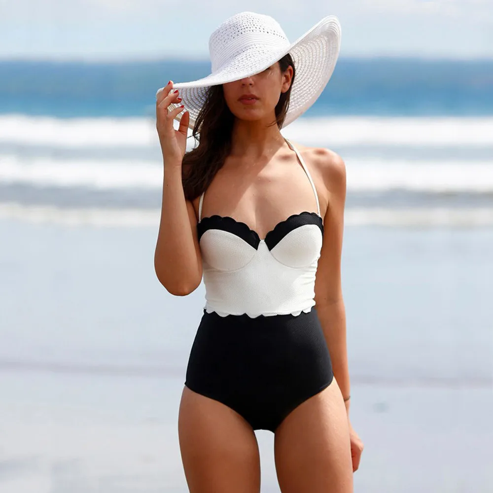 

swimsuit women high waist bandage women's swimwear bikini push up Women's One Piece Swimsuit Push Up Padded Bikini Beachwear C4
