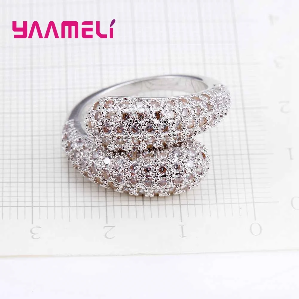 Модное 925 пробы Серебряное обручальное кольцо ювелирные изделия Bague Femme классическое прозрачное проложенное микро кубический циркон CZ Кристалл для женщин