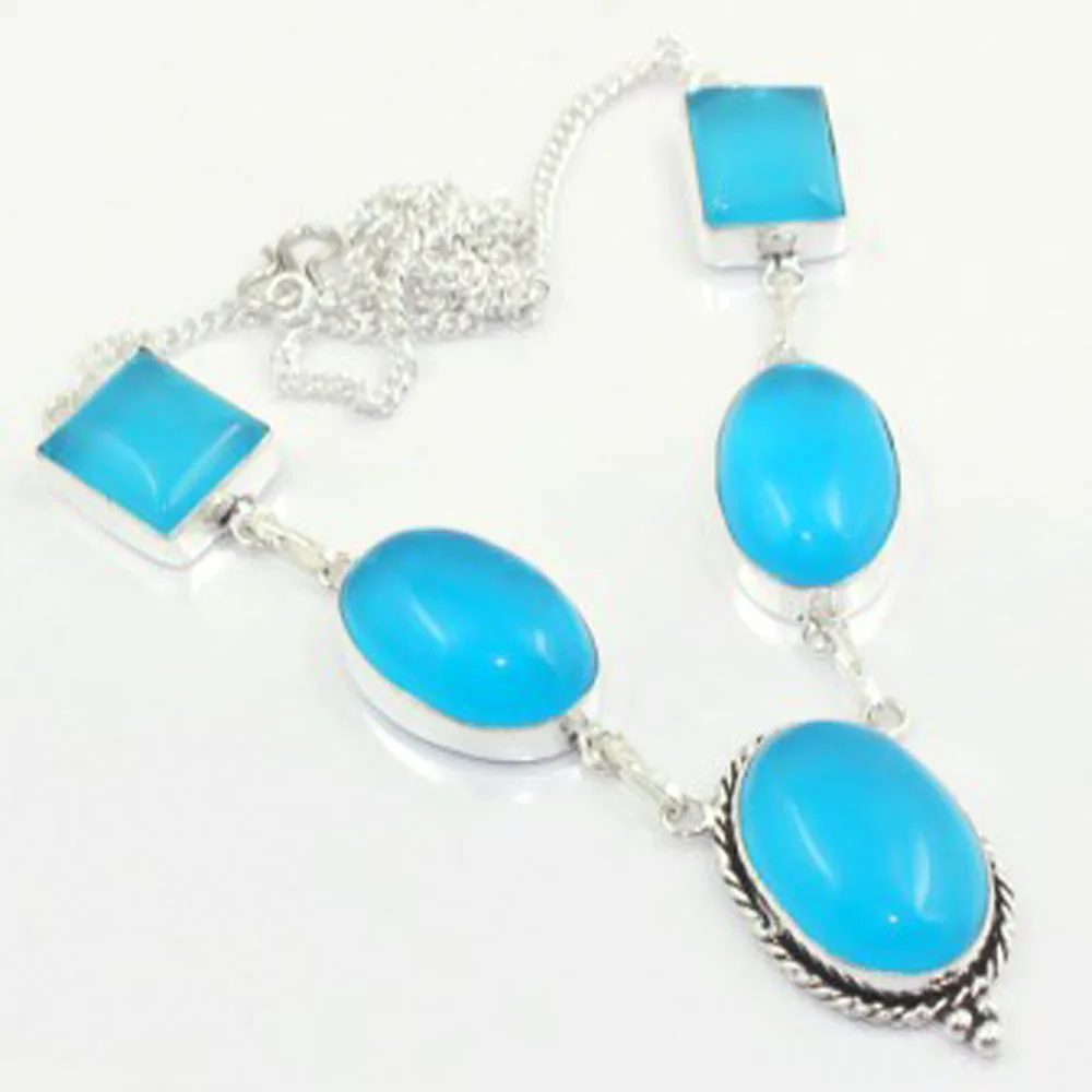 

Aqua Chalcedony Necklace Silver Overlay over Copper, 52.2 cm , N3515