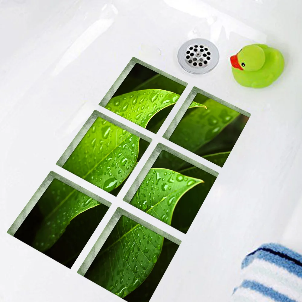 3D Bathtub Stickers Non slip Waterproof Self adhesive Bath Green leaves