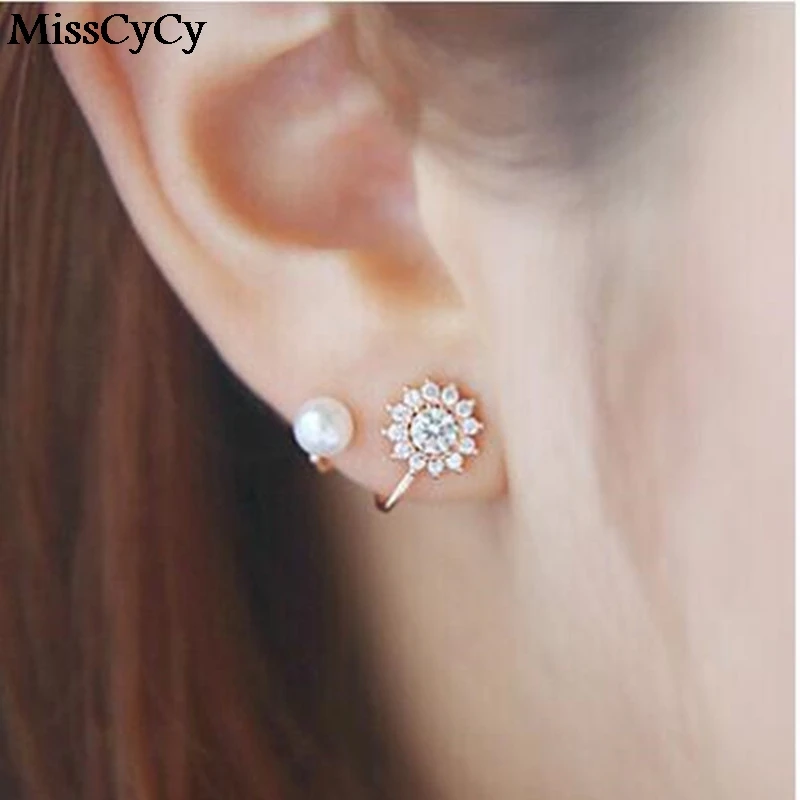 

MissCyCy 2016 New Fashion Simulated Pearl Jewelry Snowflake Sweet Gold/Silver Color Stud Earrings For Women