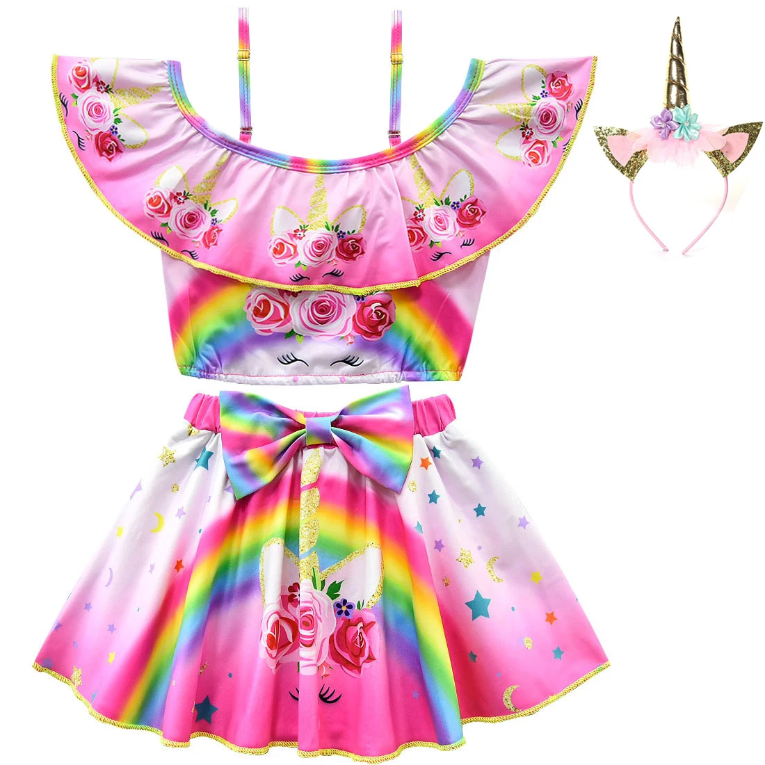 

2019 summer beach dress Children Unicorn Party Little Baby todler Girls Kids Clothes Unicornios Vestidos Rainbow Outfits Dress