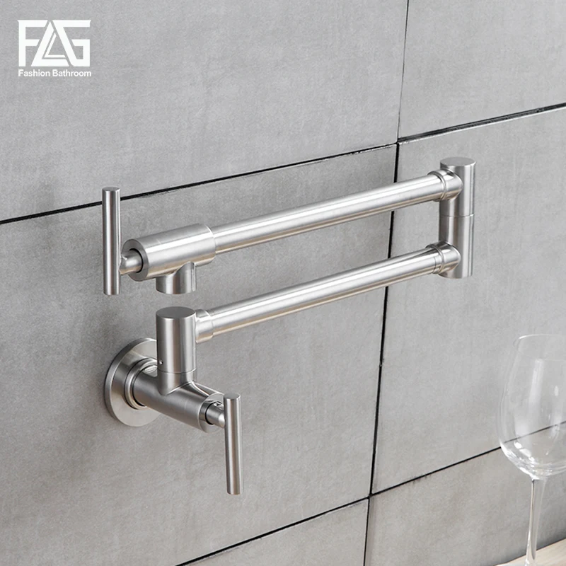 FLG Flexible Kitchen Faucet Wall Mounted Single Handle 304 Stainless