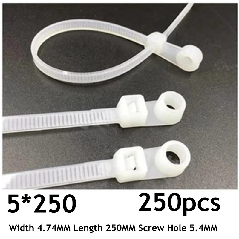 250pcs/lot Fixed head cable tie with screw hole cable tie nylon cable
