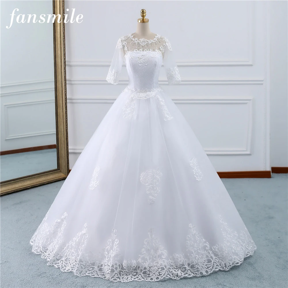 

Fansmile Vestido De Noiva Vintage Lace Gowns Wedding Dress Plus Size 2020 Customized Bridal Wedding Dress Turkey FSM-434F