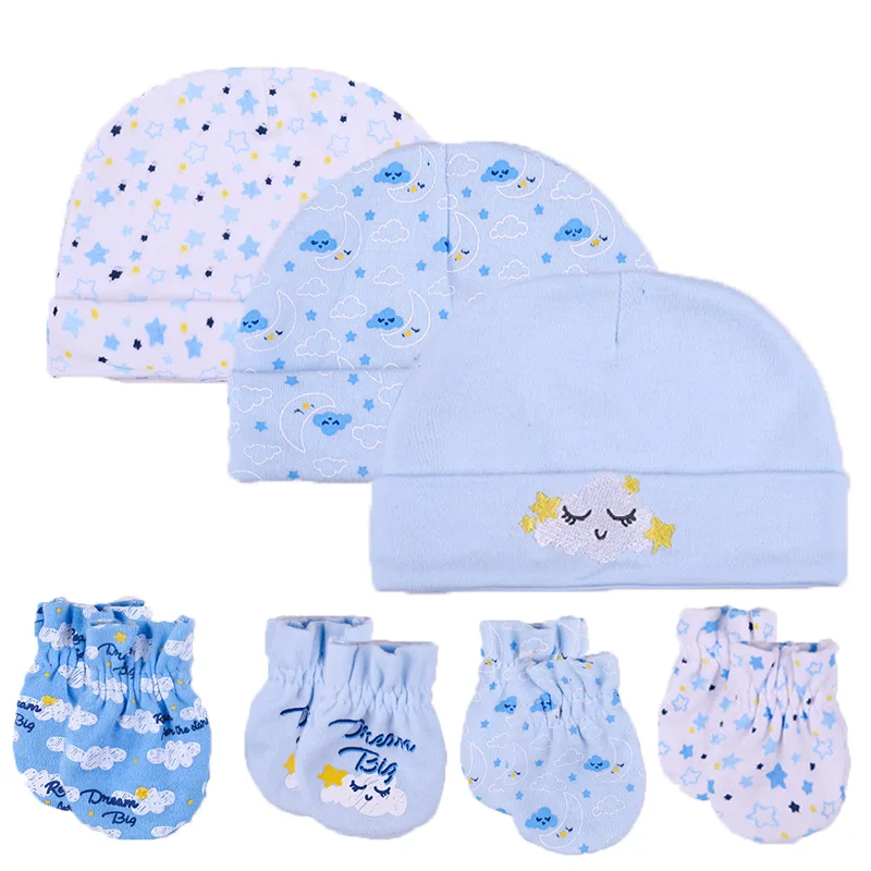 Белые хлопковые шапки унисекс для новорожденных мальчиков и девочек, детские шапки, перчатки, головные уборы, милые детские аксессуары для сна