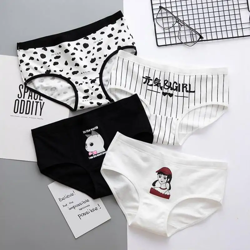 

1PCS Soft Comfortable Breathable Women Mid-Rise Knickers Printed Cotton Briefs Girl Cute Cartoon Underwear Lady Panties