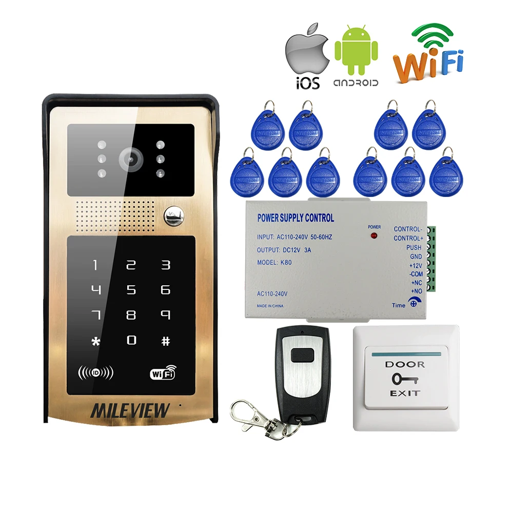 

Touch New RFID / Code / Keypad Wireless Wifi Video Door Phone Golden Metal Doorbell Intercom for Android IOS Phone Free Shipping