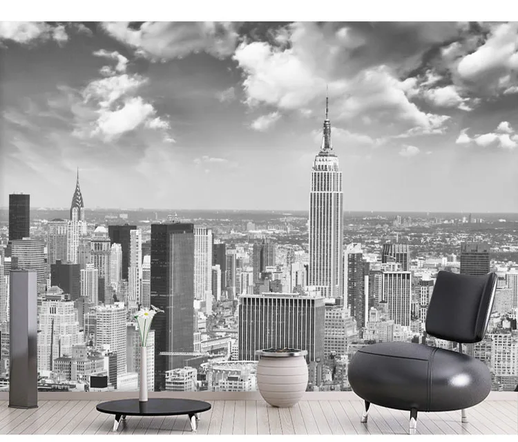 8d Papel Murals Wall Paper Black White New York City Scenery 3d