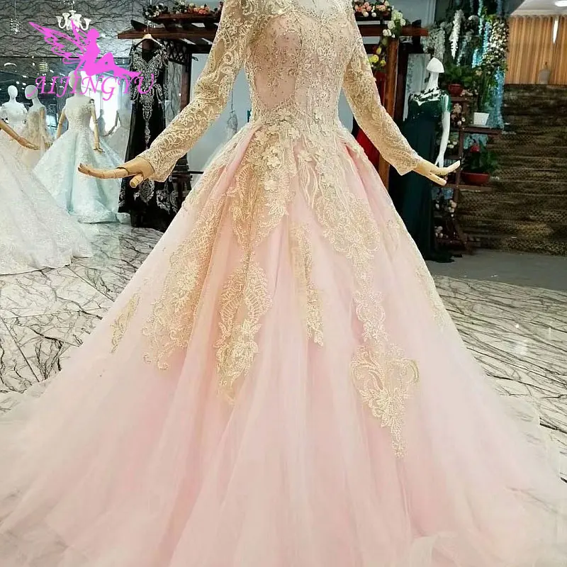 

AIJINGYU Wedding Dresses With Long Tail Ivory Lace Gown Spain Irish Gloves Alternative Gowns Woman Wedding Dress 2018