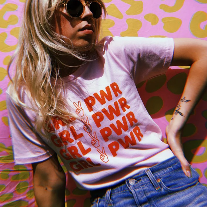

sunfiz YF Fashion Grl Pwr T-Shirt Girl Power Outfit Tshirt Feminist Tee Cotton Harajuku T Shirt Women T-shirt