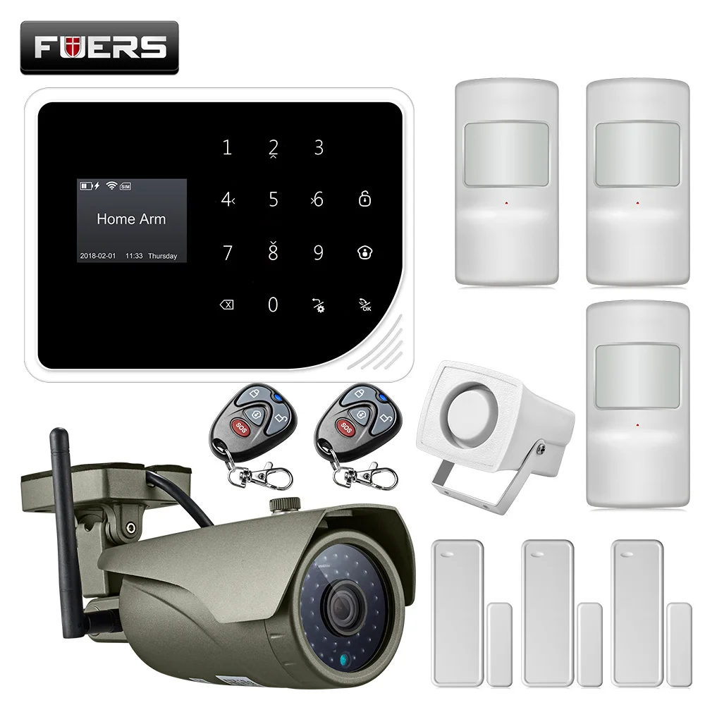 

FUERS S5 2.4G wireless GSM 850/900/1800/1900MHZ Security Home Alarm System APP Control Alarm with 720P IP camera