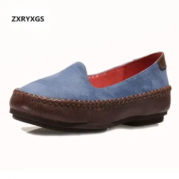 

2019 Newest Autumn Matte Cowhide Leather Shoes Woman Flat Shoes Comfortable Wild Handmade Shallow Fashion Casual Shoes flats