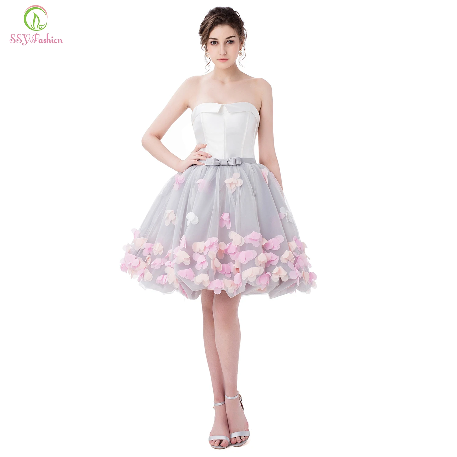 

SSYFashion New Short Evening Dress The Bride Banquet Sweet Lace Flowr Strapless A-line Appliques Prom Party Formal Gowns Custom