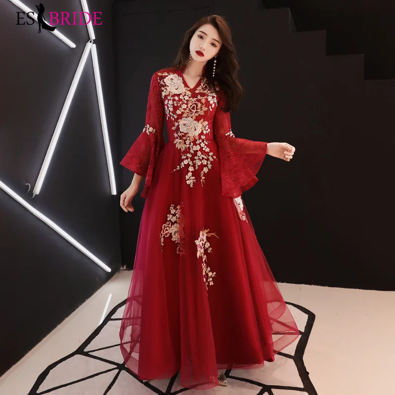 Red Gorgeous Gold Printing Evening Dresses Long Formal Elegant A