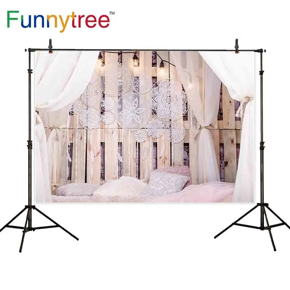 Funnytree boudoir фон для фотосъемки спальня Лофт Ловец снов перо фон с изголовьем фотозона Фотофон Фотостудия