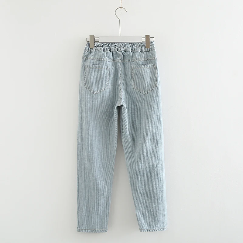 Детские Полосатые джинсы с вышивкой в виде маленького дерева, джинсовые штаны для женщин, mori gril, новинка