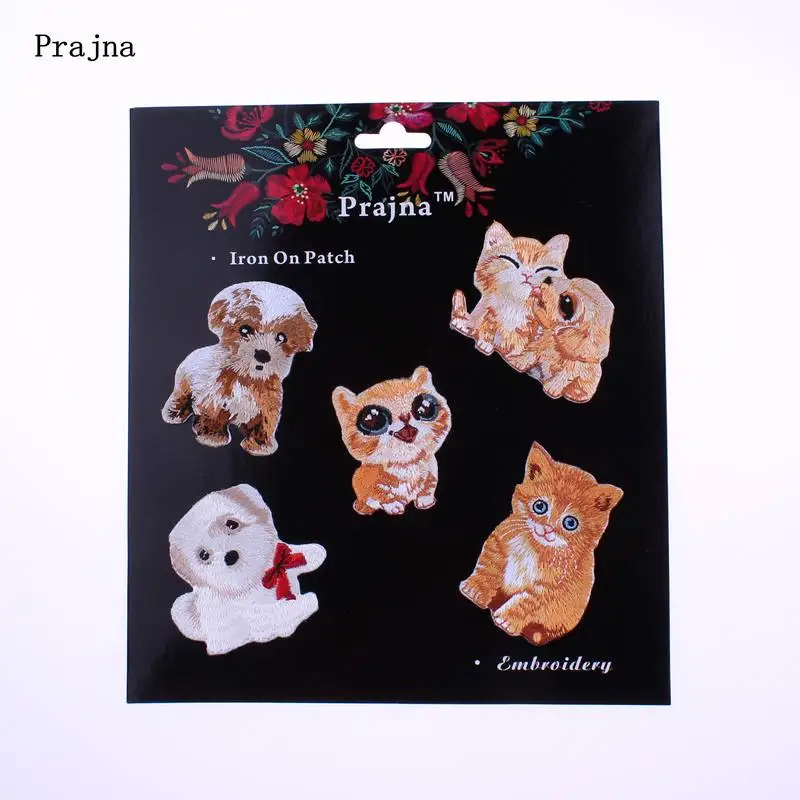 

Prajna Brand Card Patch 3D Cute Animal Patch Iron On Cat Dog Embroidery Patches Stickers For Clothes DIY Bag Sweater