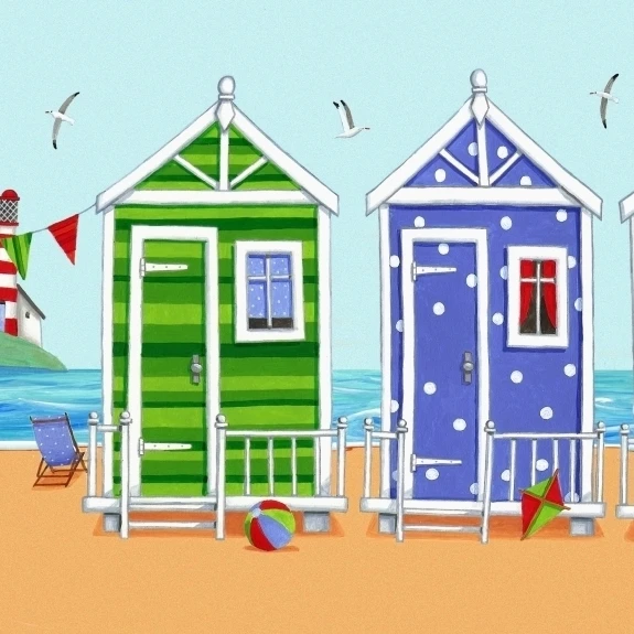 Beach Huts Poster Print by Peter Adderley (12 x 7)