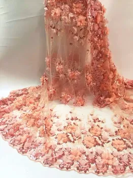 

The latest French 3D applique embroidery with lace fabric, high quality beads of African lace, for wedding dress YY20170603