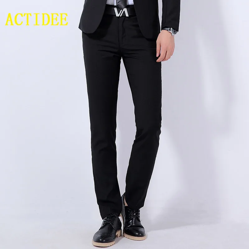 

Spring 2018 Men's Gray-Solid Suit Separate Pant Flat-Front Slim Fit Unelastic Lightweight Wrinkle-resistant Business Dress Pants