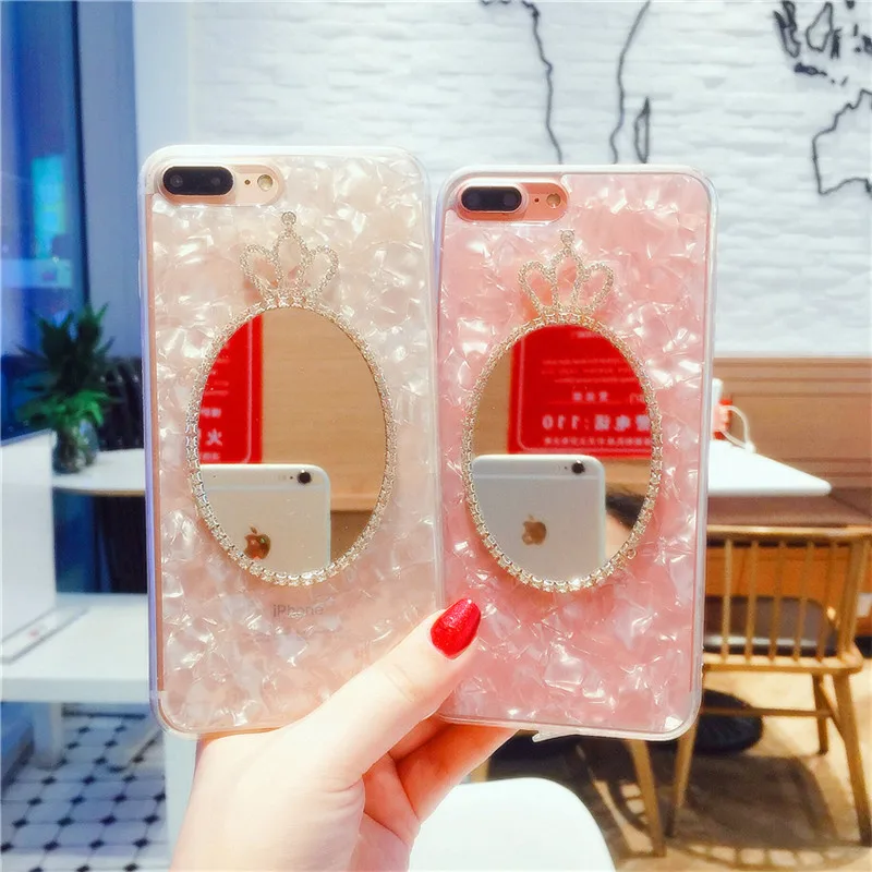 

For iPhone 6 6s 7 8 plus For Samsung galaxy s7 edge s8 s9 plus note 8 Luxury rhinestone crown mirror soft shell phone case cover