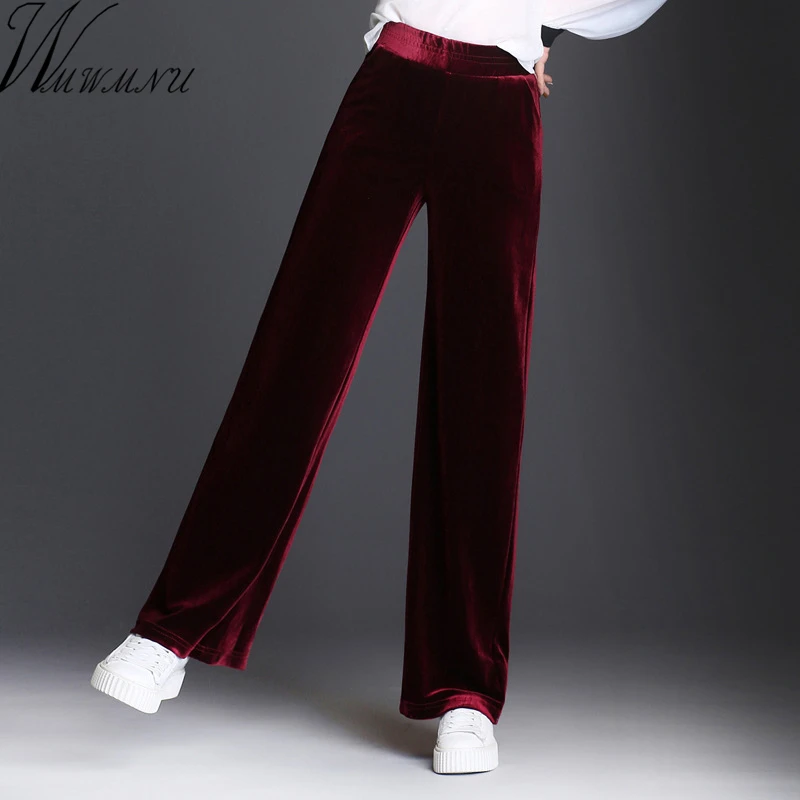 

Wmwmnu 2017 Women velvet long Pants Autumn Winter casual Warm wide leg pants Elastic Waist plus size 8XL office wear Trouser