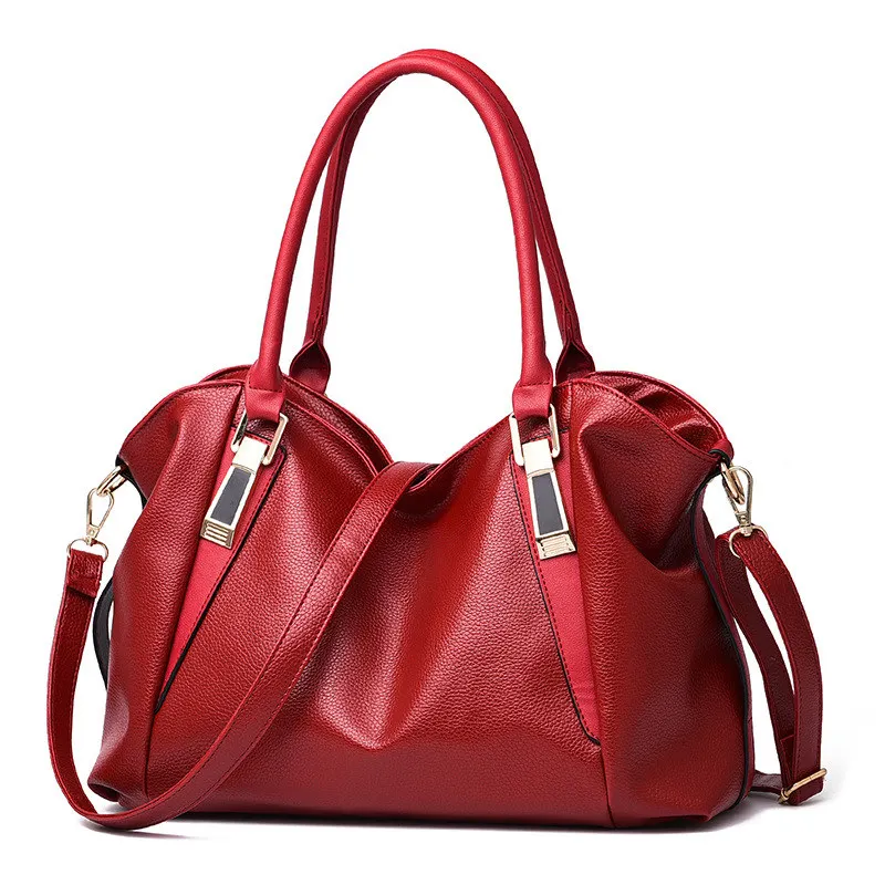 Casual Classic Red PU Women Handbag Office Lady Shoulder Bag Zipper