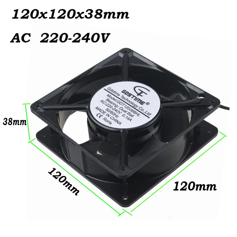 Gdstime 2 pcs 120x38mm Double Ball Bearing 2 Wires 220V 240V AC Fan