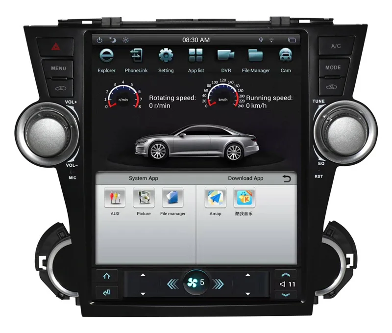 12,1 дюймов вертикальный tesla стиль Android 7,1 6,0 Автомобильный DVD gps для Toyota Highlander 2008 2009 2010 2011 2012 2013 авто ручной AC