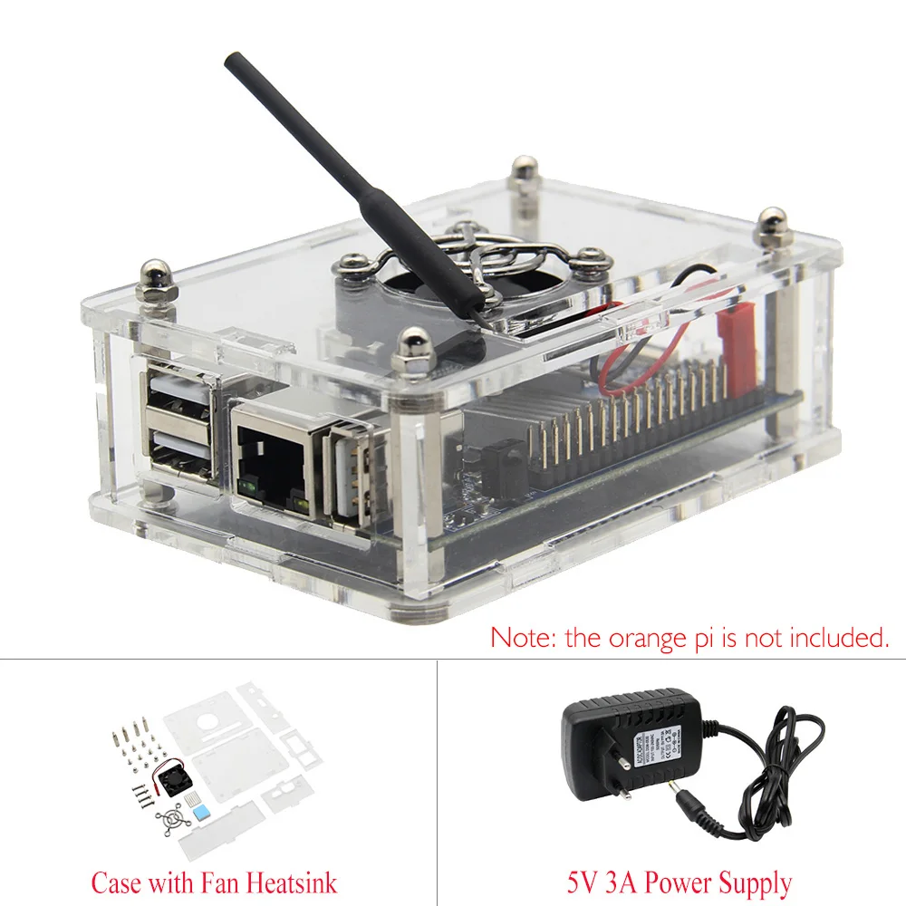 

Orange Pi PC / PC2 / PC Plus Acrylic Case, Case + 5V 3A Power Supply/ Adapter + Cooling Fan + Heatsink Kit Orange Pi Starter Kit