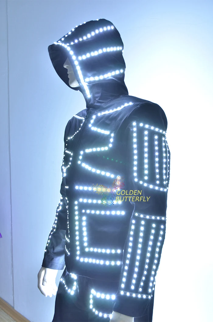 Светодиодные костюмы для мужчин светящийся цирк одежда 2017 Мода LED с капюшоном