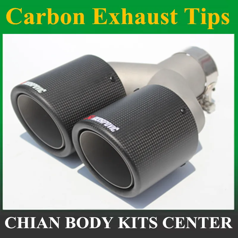 

Y Model Dual Carbon fiber + stainless steel universal Auto akrapovic exhaust tip Double end pipe for bmw benz vw golf