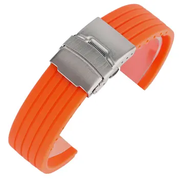 

20/22/24mm Orange Silicone Watch Strap Wrist Band Diving Soft Folding Clasp with Safety Rubber Sport Replacement Waterproof