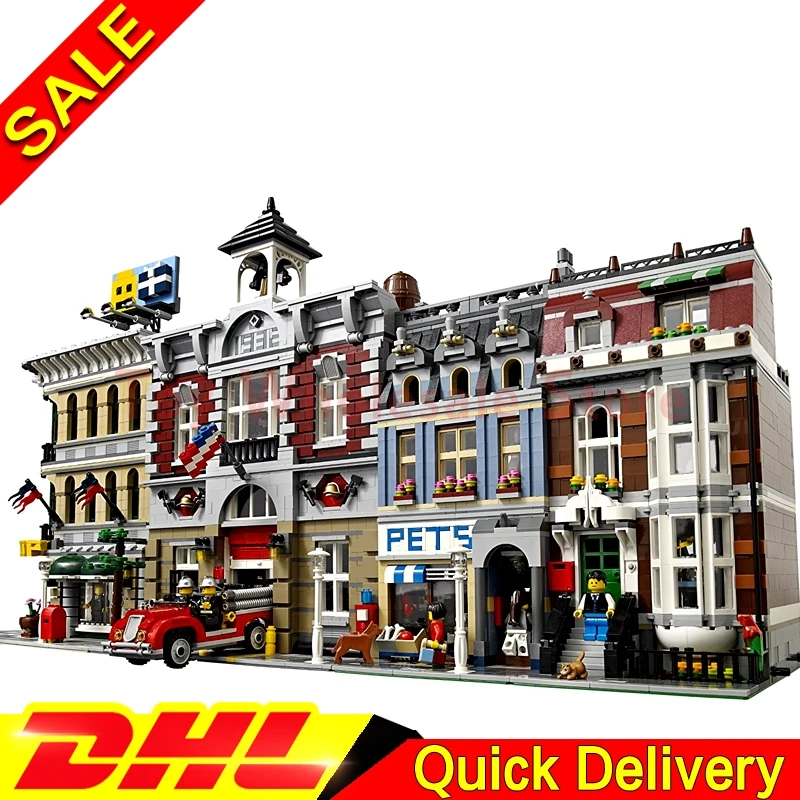

LEPIN 15005 Grand Emporium LEPIN 15004 Fire Brigade LEPIN 15009 Pet Shop Supermarket Model Building Street Sight Blocks Bricks