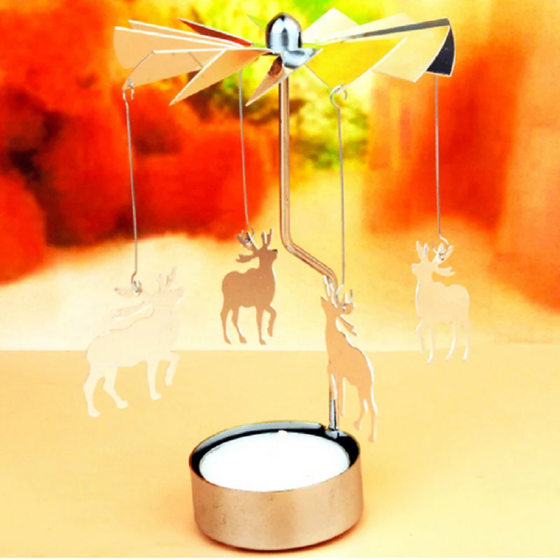 Lorenlli Cat Shape Romantic Rotation Candlestick Revolving Door Windmill Candle Holders DIY Table Desk Decor Holiday