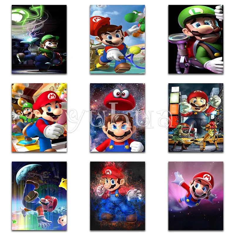 

5D DIY Diamond painting Cross stitch decoration Full Round Diamond mosaic Color Full Square Diamond embroidery Cartoon Mario #