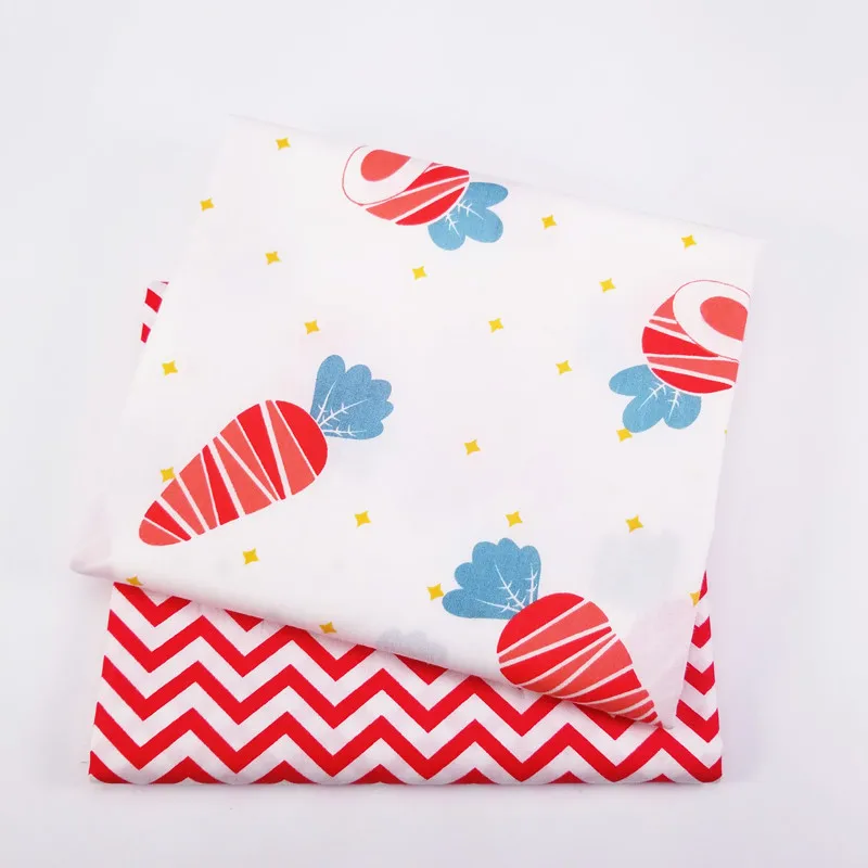

2pcs/lot Printed Cotton Twill Fabric Carrot/Stripe Printed Patchwork Sewing Cotton Cloth DIY Quilting Material Craft Width 160cm