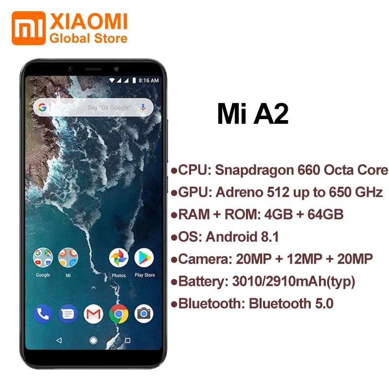 Глобальная версия Xiaomi mi A2 телефон Snapdragon 660 4 Гб 64 5 99 &quot18:9 полноэкранный Мп + МП