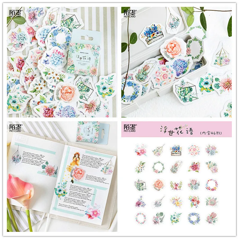 

45Pcs/set kawaii Stationery sticker cute Flower language pattern Diary christmas gift label student stationery