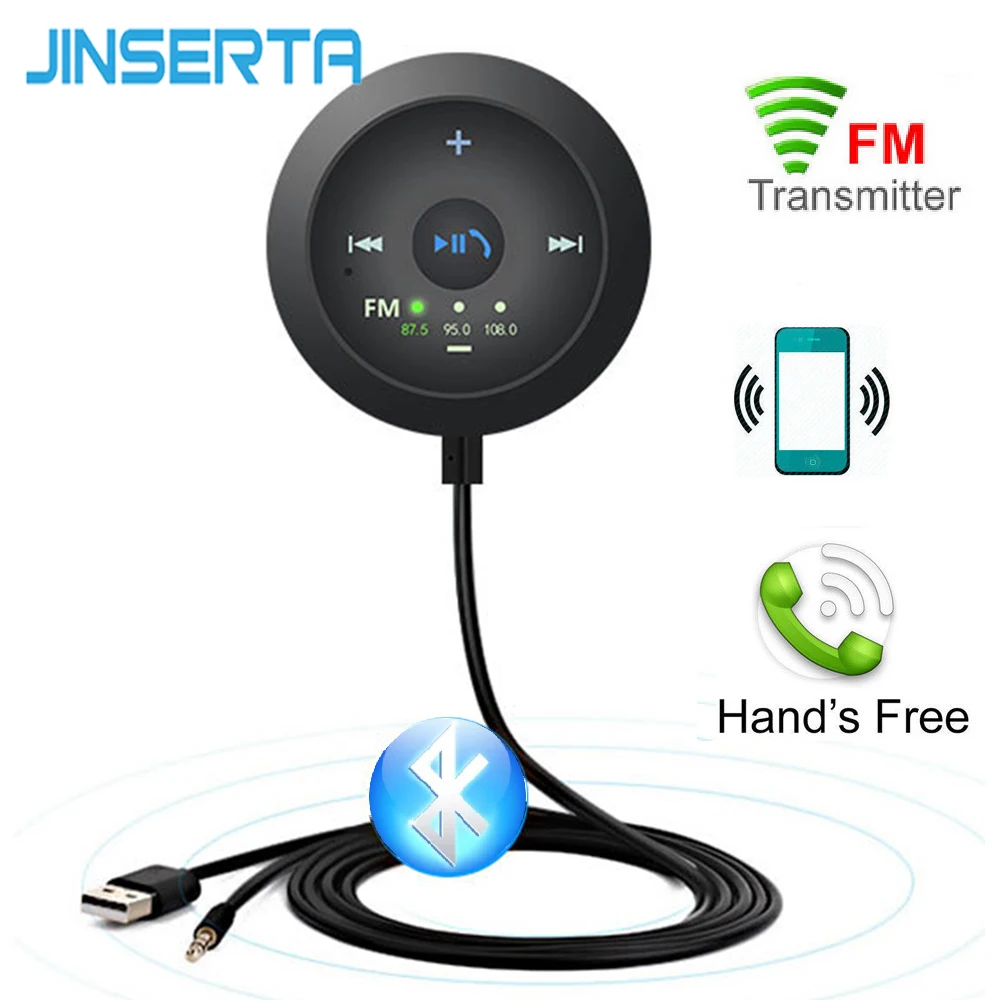 

JINSERTA Car Bluetooth FM Transmitter AUX Automobile Hands-free Audio Receiver Car Kit A2DP Music Player