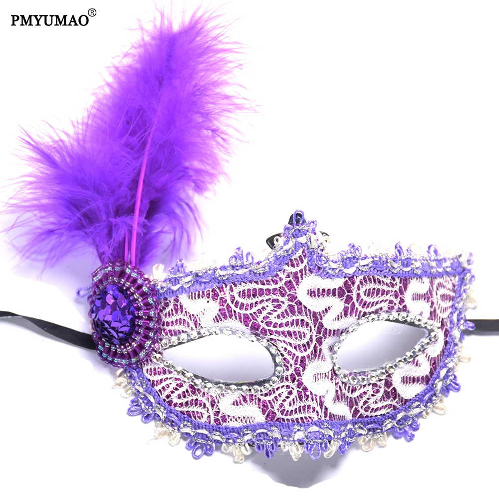 5pcs/lot Party Mask Masquerade feather decoration props lace mask noble lady feather