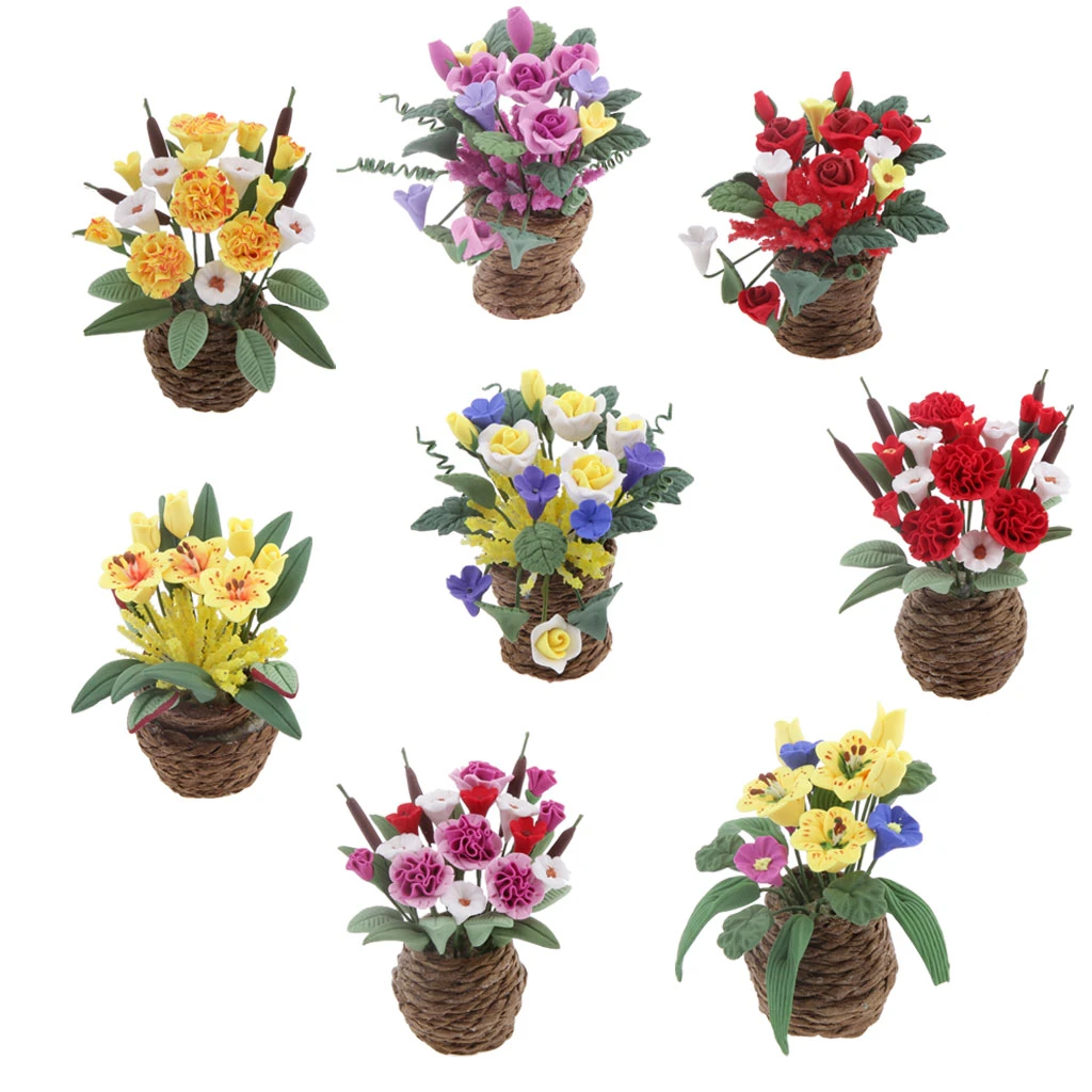 最新ドールハウスミニチュア粘土花籐プランター庭アクセサリー多色造花装飾のため Miniature Clay Flowers Dollhouse Miniature Flowersdollhouse Flowers Aliexpress