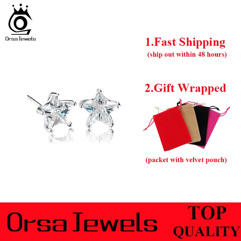 ORSA JEWELS серьги из чистого 925 пробы серебра 0.8ct кубический циркон Звезда Серьги гвоздики для женщин Свадебная вечеринка новые ювелирные изделия SE02